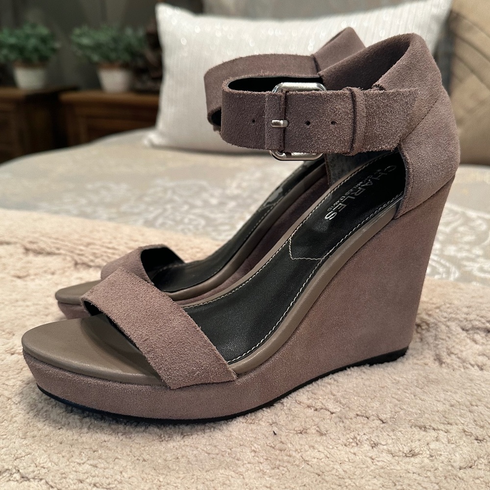 Charles by Charles David Suede Wedge Sandals - Taupe